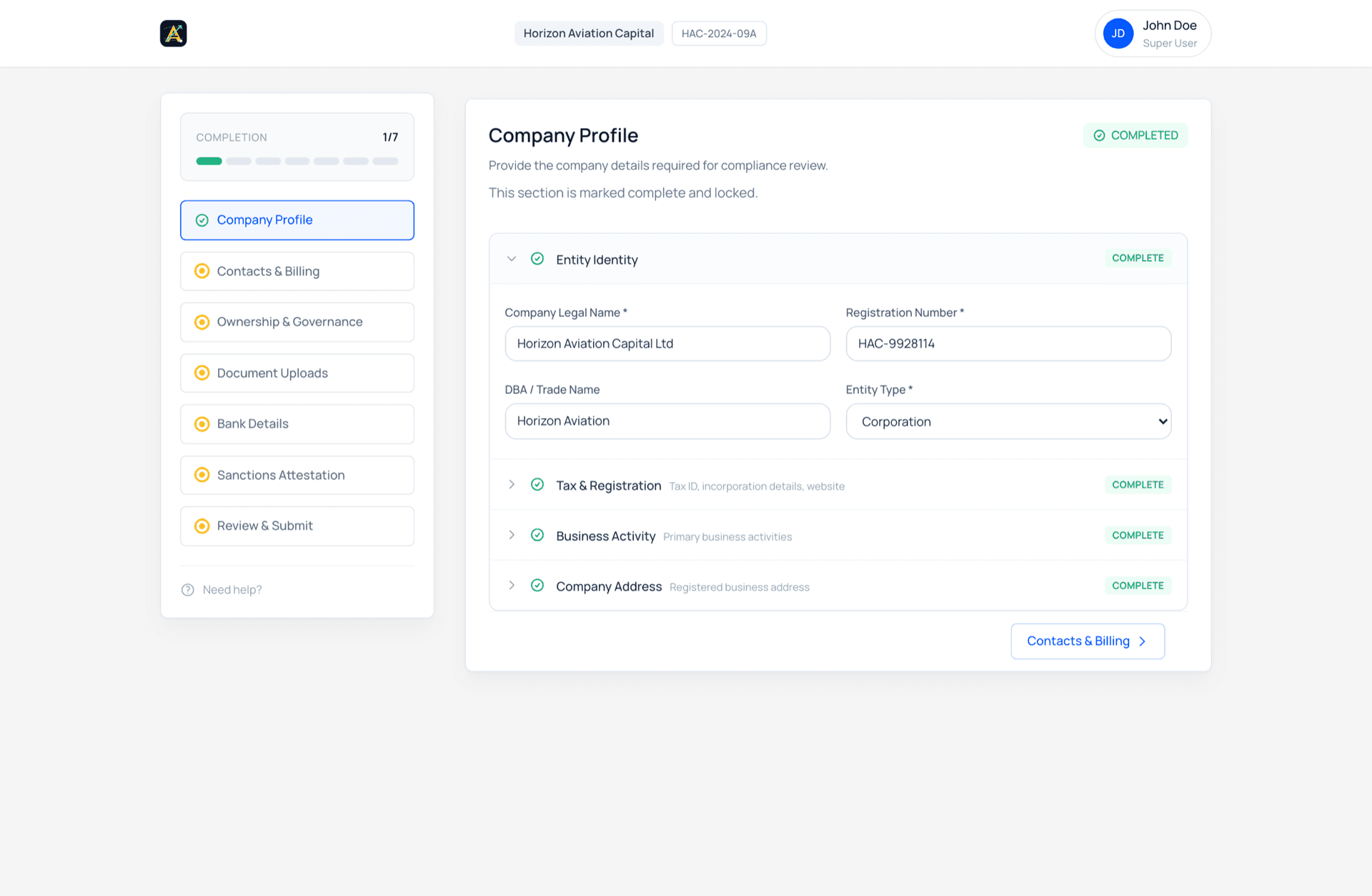 KYC Wizard Interface